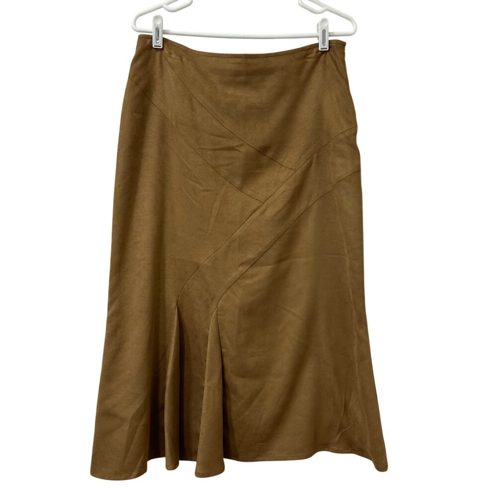 NueVa Womens Size 10 Brown Faux Suede Midi Skirt Pleated Western Boho